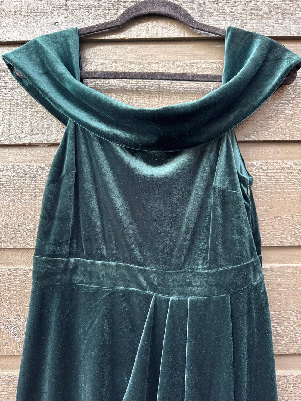 Lulus I’m Enchanted Off-Shoulder Emerald Green Velvet Slit Dress M - Picture 8 of 13